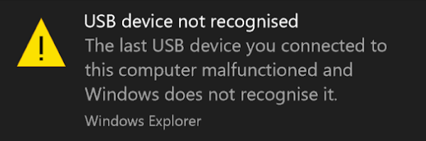 lỗi usb device not recognized
